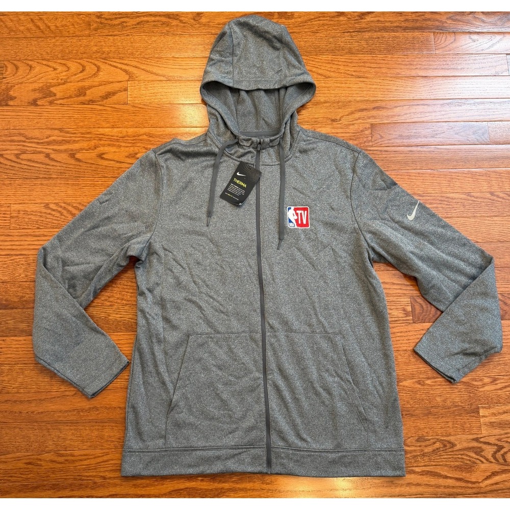 New Nike Therma Full Zip Hoodie Mens Large Gray NBA TV Logo Golf Activewear